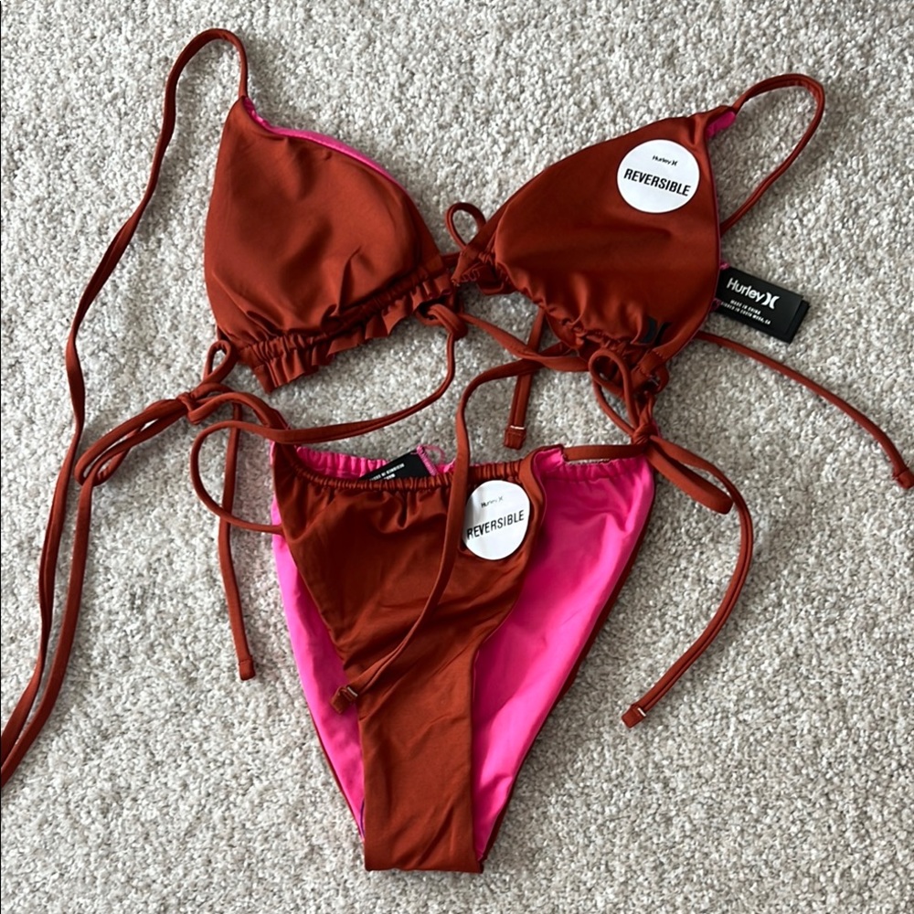 NWOT Hurley Reversible Pink and Brown Bikini